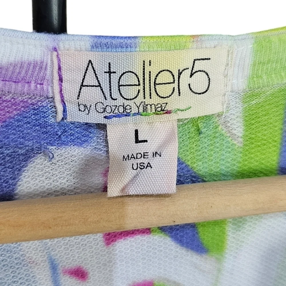 Atelier 5 By Gozde Yilmaz Colorful Floral Shift Dress Sz Large Blue Unique Basic